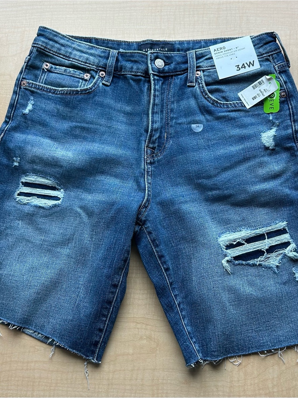 NWT Aéropostale Aero Premium Air Denim 9" Distressed Cutoff Shorts 34W